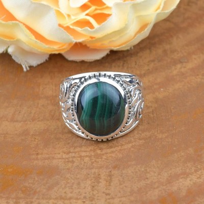 Malachit Ring 925 Sterling Silber Handgefertigt Boho Artisan Vintage