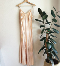 Victoria's Secret Maxi Satin Slip Dress Medium Peach Bias Cut Coquette Romantic