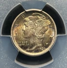 1920 P 10c PCGS AU58 Mercury Silver Dime~Original Dansco Album Tone, Key~US15