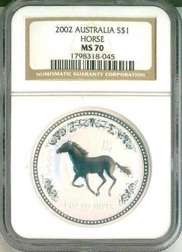 2002 Australia S$1 Lunar Series Year Of The Horse NGC MS70
