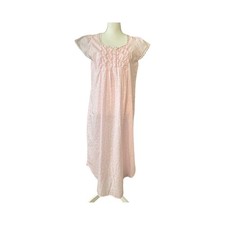 Miss Elaine Nightgown Maxi Pink White Floral Cotton Blend Lace Bow Size M