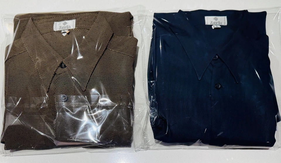 LOTE de 2 - Camisas de vestir mangas largas con botones delanteros ZANELLA para hombre 1-azul/1-marrón LG Foto 2 de 4