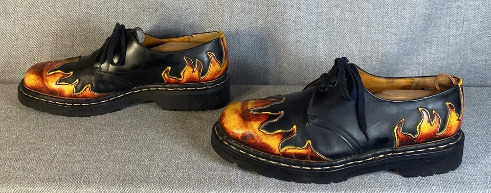 Sapato Oxford Masculino Antigo Anos 90 Tredair Flame 11 Feito Inglaterra Punk Fire Goth - Imagem 4 de 4
