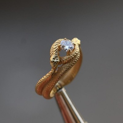 Gold Plated Moissanite Snake Ring Vintage Engagement Statement Women