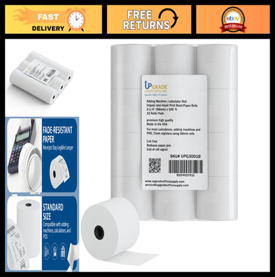 Office Supply Adding Machine Tape 2.25'' x 150ft, 12 Rolls - Premium Quality