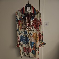 Gucci Silk Shift Web Stripe Floral Crepe Silk Dress Made in Italy Small