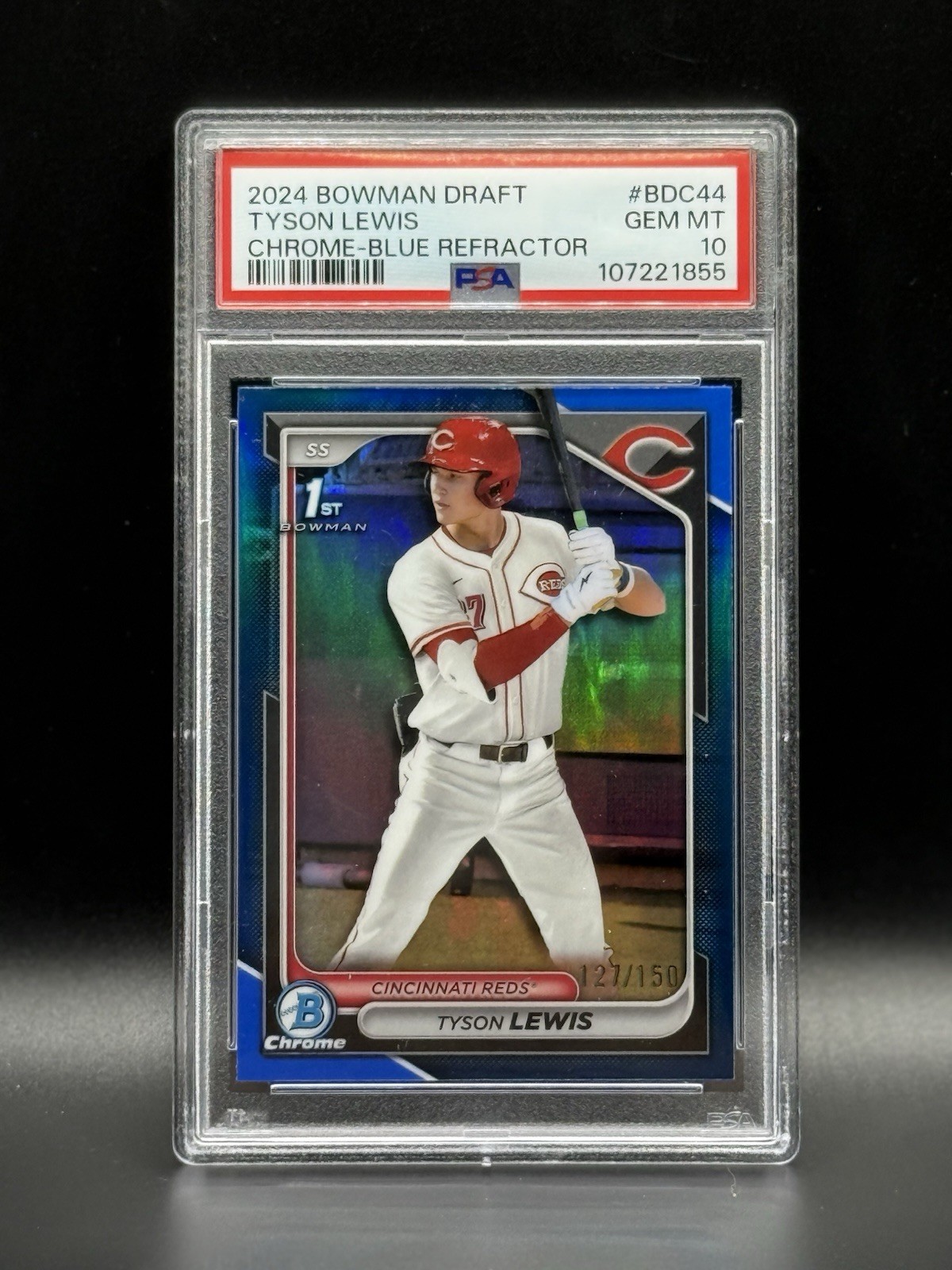2024 Bowman Draft Tyson Lewis Chrome Blue Refractor 1st /150 Reds PSA 10 Gem