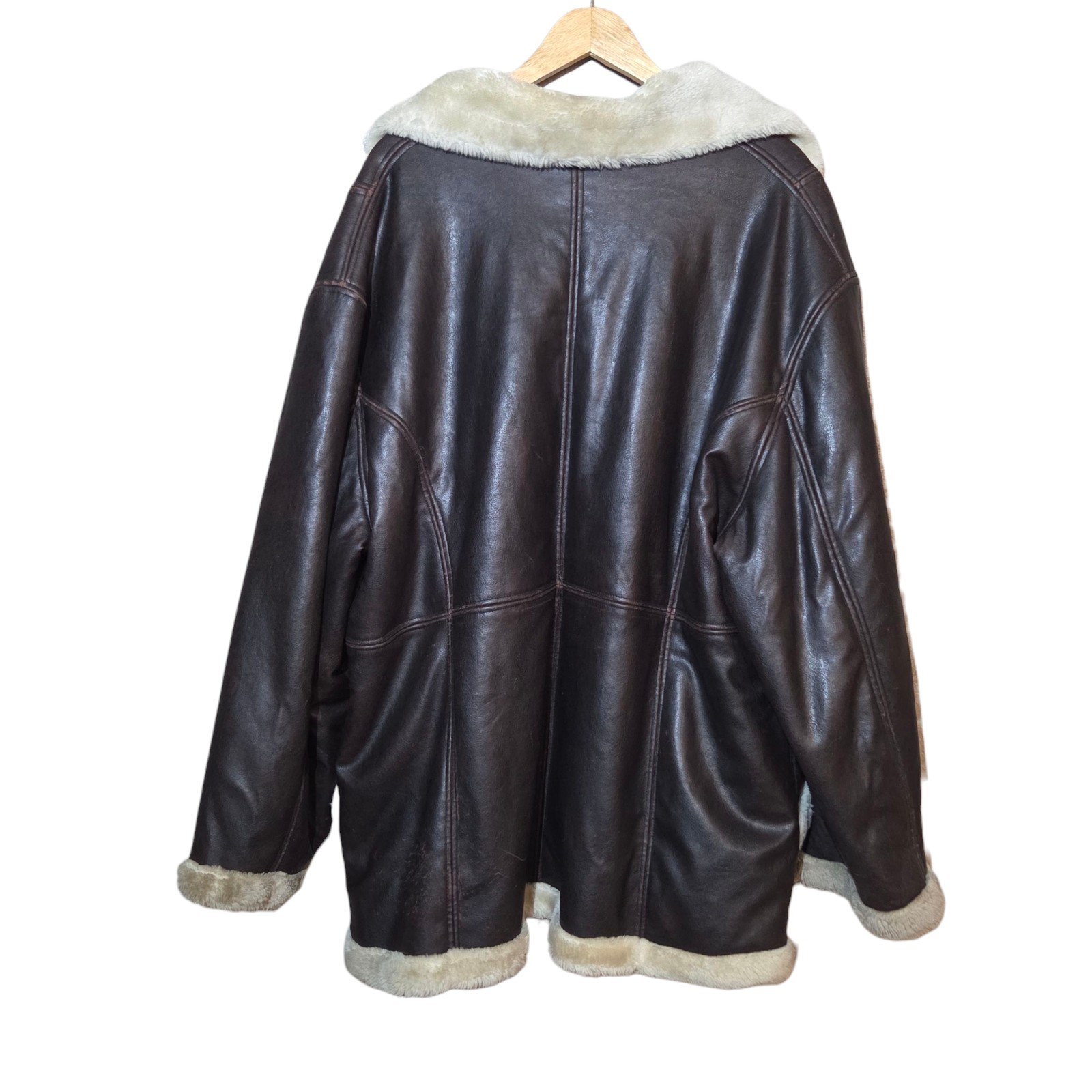 Learsi Men’s 3X Faux Leather Sherpa Lined Brown Jacket Aviator Shearling Coat