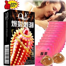 10pcs Adult Sensitive Orgasm Thin Latex Condoms Dotted Ribbed Stimulate Vaginal