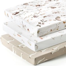 Stretchy Ultra Soft Jersey Knit Fitted Pack and Play Sheets Set 3 Pack, Porta...