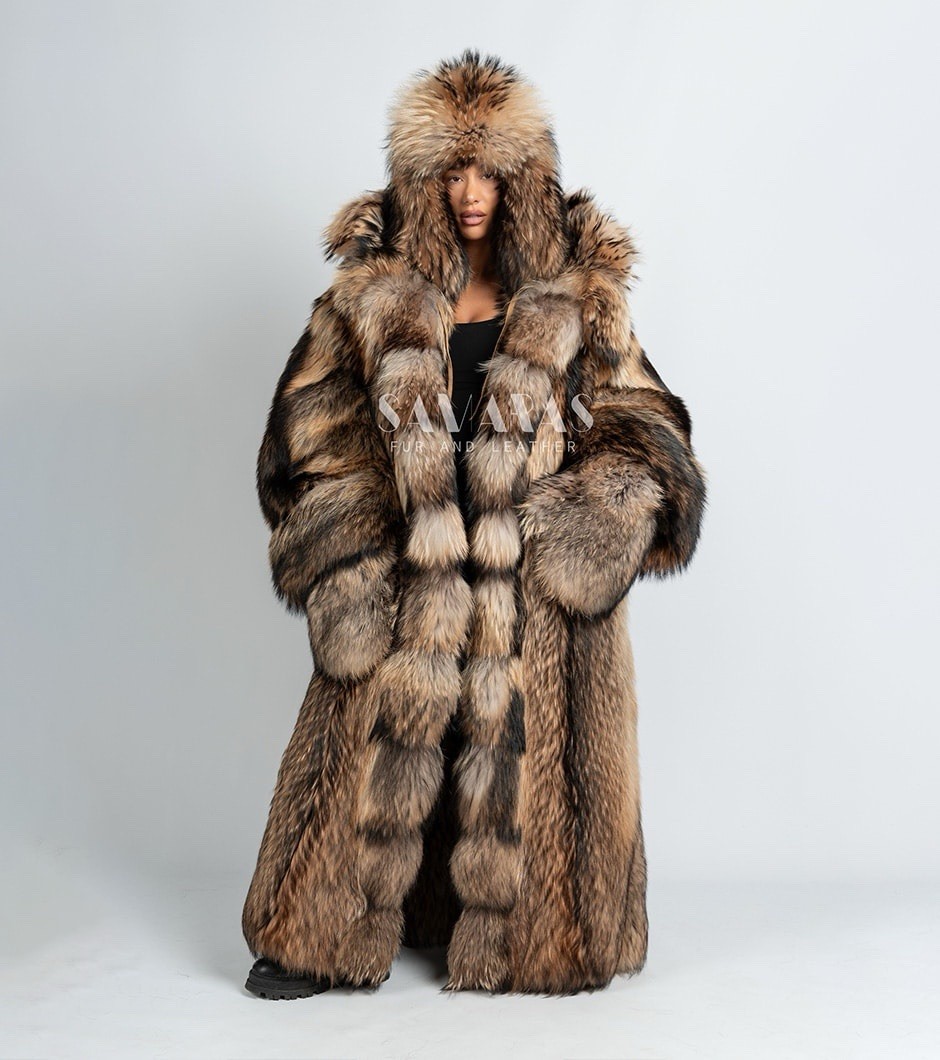 Double Side Full Length Lavish Scandinavian Finn Raccoon Fur Coat