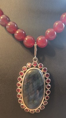 Raritäten SS Labradorit & Granat Verstärker an Tigerauge und Karneol Halskette