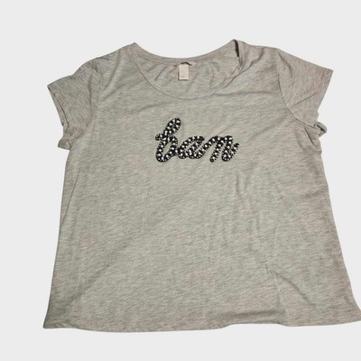 H&M T-Shirt Size Beaded ''Bam'' Graphic Gray Unique Cool T-Shirt Womens XL 
