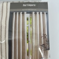 Pier 1 Jute Striped Ivory 84" Grommet Curtain 2 Packages 1 Panel Each NEW In Pkg