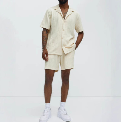 New Men's 2 Piece Outfit Summer Short Sleeve Button Down Shirts and Shorts Sets