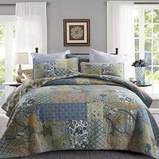 Quilt Set - Bohemian Farmhouse Patchwork Floral California King A-green