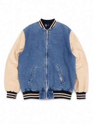Dickies Men's Varsity Jacket Blue/Beige Zip Pockets Regular Fit XL 46''