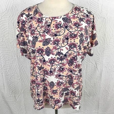 Croft & Barrow Classic Top Tee Shirt Size 3X Short Sleeve Stretch Pink Floral