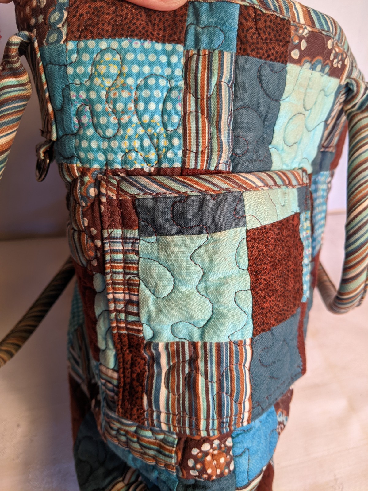 Donna Sharp Blue Brown Patchwork Quilted Handbag … - image 4