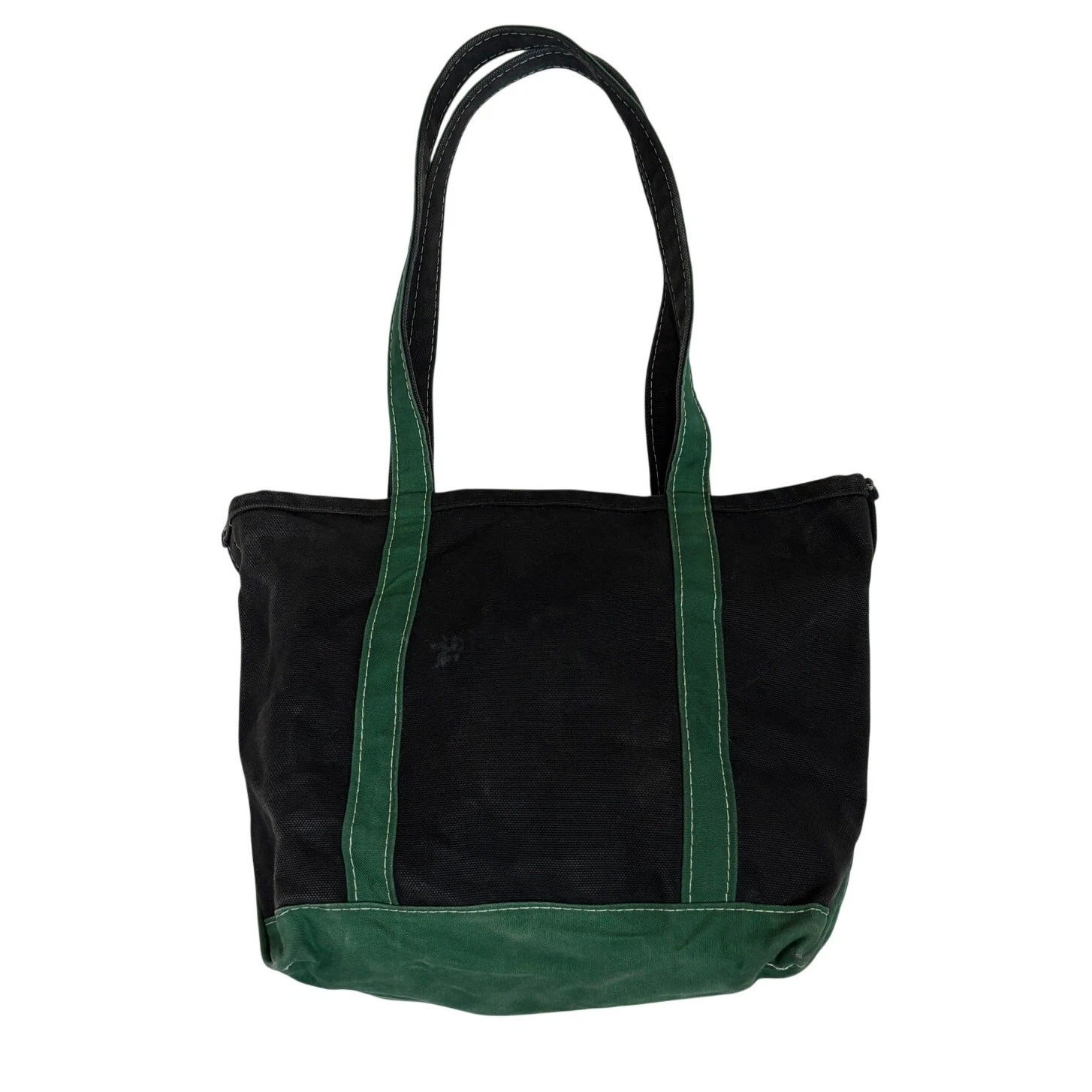 Vintage LL Bean Boat and Tote Mini Canvas Black Green Bag Beach Grocery 16x10.5