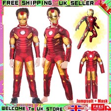 Boys Kids Deluxe Iron Man Costume Avengers Superhero Fancy Cosplay Outfits UK