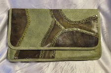 Carlos Falchi Green Leather Clutch Purse with Exotic Skins