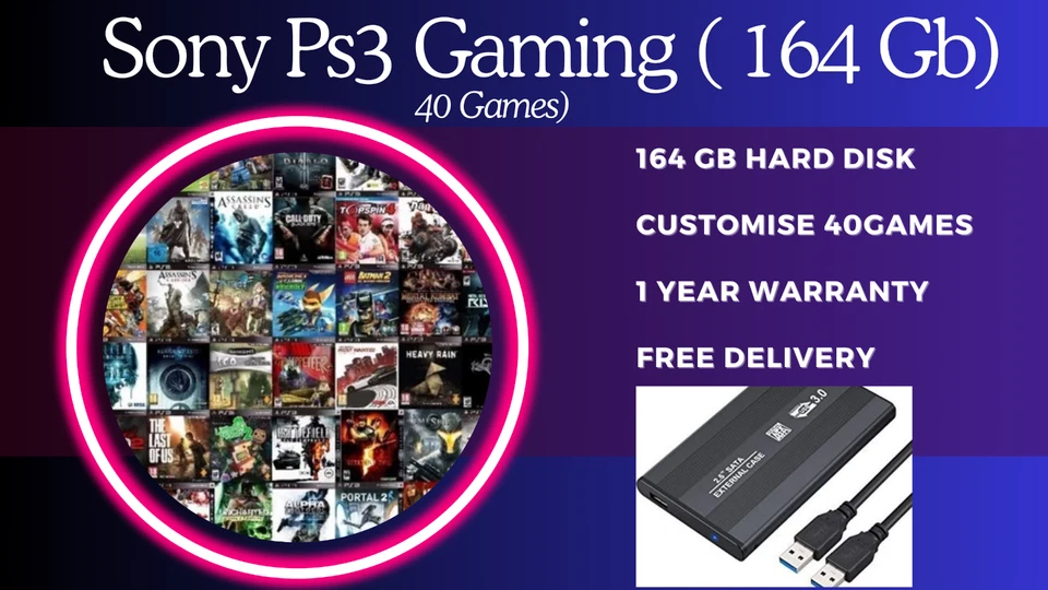 Disco duro externo de 164 GB con 40 juegos para juegos Sony PS3 Slim PlayStation 3 Foto 2 de 4