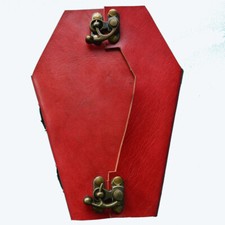 Red Handmade Leather Coffin Journal With Lock Grief n Mourning Memento
