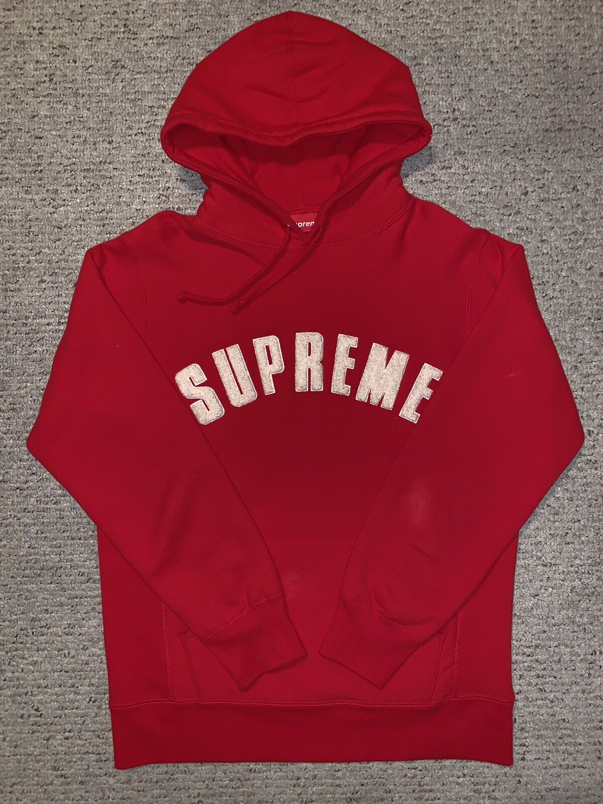 Supreme Arc Logo Hoodie Large Red Chenille SS17 Hooded Sweatshirt