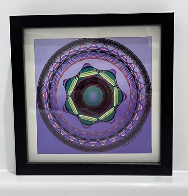 Original geometrisches Kunstwerk, Mandala Stil, Kugel, gerahmt, signiert.