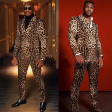 Streetshot Men's Suits Leopard Banquet Casual Formal Prom Party Blazer Pant Slim