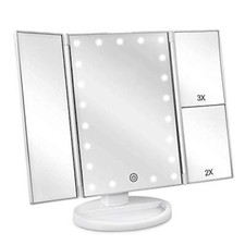 Floor Mount Tri-Fold Lighted Vanity Mirror with 21 LED 11"L x 6.3"W White