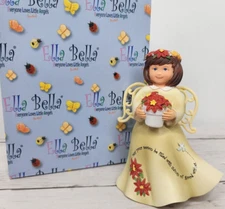 Angel w/Poinsettia by Ella Bella, 4.5" Free Standing 'Good Wishes', Orig. Box