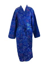 Vintage 1960s Chinese Blue One Size Silk Belted Floral Long Traditional Robe