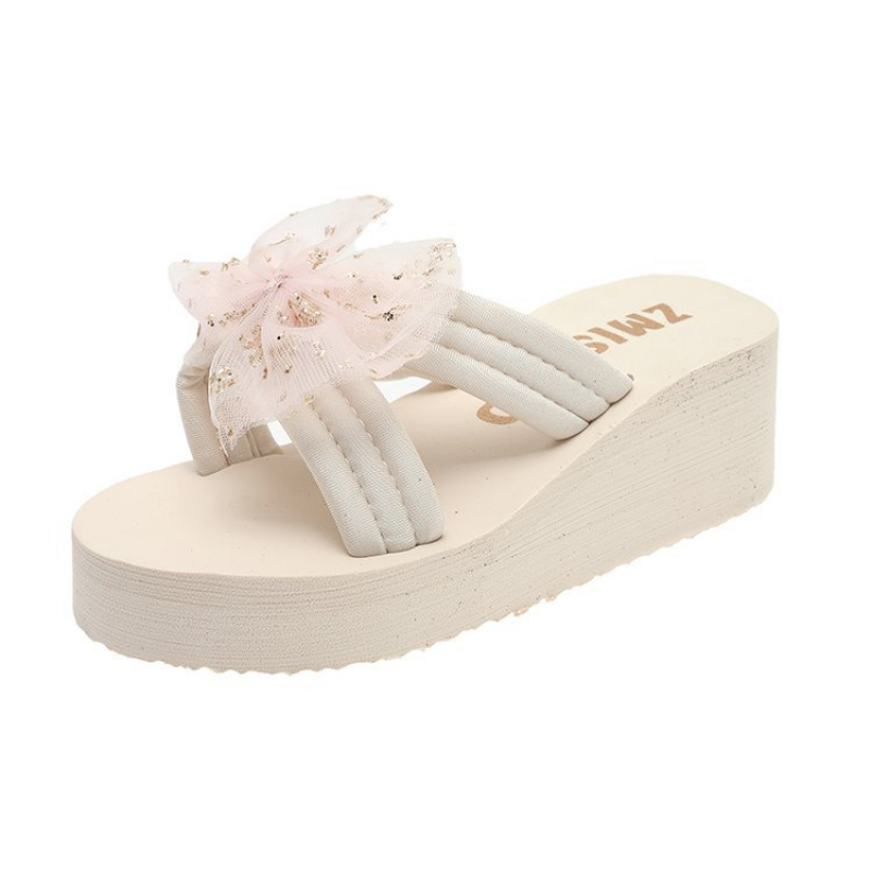 SAOLA Sandali testa tonda fiocco rosa riso blu tacco alto donna estate suola spessa