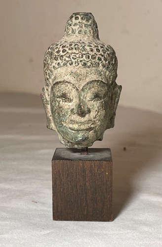 rare antique 15th century handmade bronze Thailand Buddha head statue fragment - Picture 2 of 9