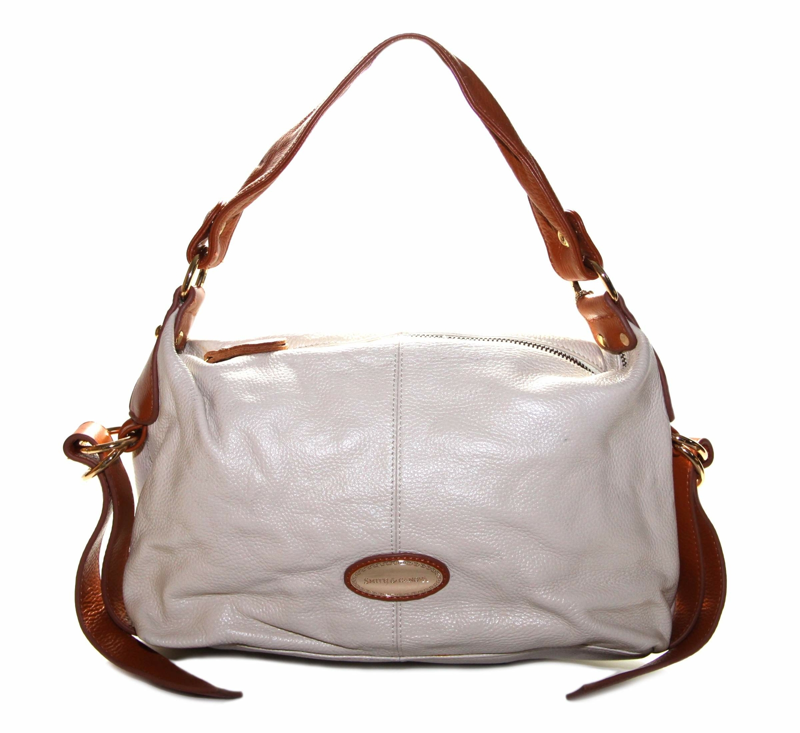 Smith and Canova Womens Cream Tan Brown Genuine Leather Shoulder Bag Handbag