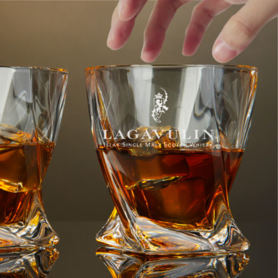 Custom Engraved Lagavulin Whiskey Glass   10 oz Twisted Rocks Glass New