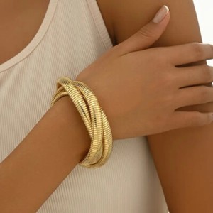 Authentic 14K Gold Plated Chain Link Cuff Bracelet