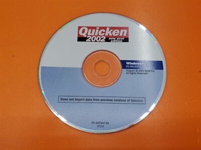       Intuit Quicken 2002 New User Edition P/N 247340 R1 Disc Only