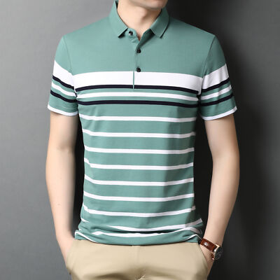ZONBAILON Fashion Men's Stripe Soft Summer Sports Short Sleeve Polo Shirt