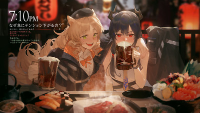 Anime kuroduki girls beer food drinking japanese drunk CCG Gaming Mat Desk