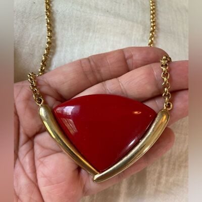 Monet Vintage Red Pendant Statement Necklace