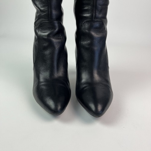 VIA SPIGA Black Leather Tall Knee High Boots Size 10.5 Stiletto Heel Classic - Picture 2 of 11