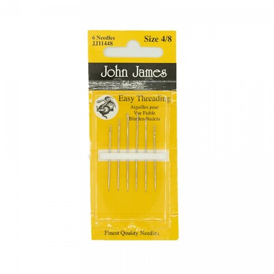 John James EASY THREADING SEWING NEEDLES 6 pack Size 4/8
