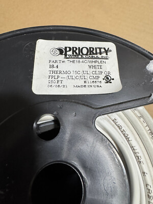 250' Priority Wire THE18-4C/WHPLEN White 18-4 Thero Wire New Free Shipping