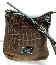 Roccobarocco Brown Croc Embossed Canvas Leath...