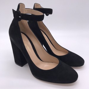black suede pumps with ankle strap
