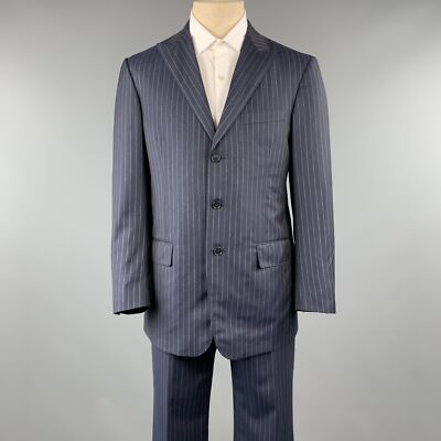 DAVID AUGUST Size 40 Navy Gray Stripe Wool Peak Lapel Suit