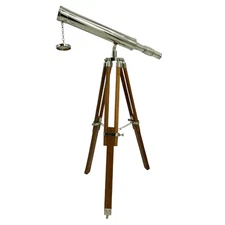 18" Silver Plated Telescope, Antique Table Telescope With Wood adjustable stand 